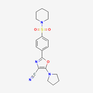 molecular formula C19H22N4O3S B2938585 2-[4-(PIPERIDINE-1-SULFONYL)PHENYL]-5-(PYRROLIDIN-1-YL)-1,3-OXAZOLE-4-CARBONITRILE CAS No. 941243-51-2