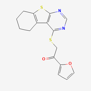molecular formula C16H14N2O2S2 B2938587 1-(furan-2-yl)-2-{8-thia-4,6-diazatricyclo[7.4.0.0^{2,7}]trideca-1(9),2(7),3,5-tetraen-3-ylsulfanyl}ethan-1-one CAS No. 314260-83-8