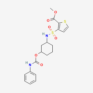 molecular formula C19H22N2O6S2 B2938594 methyl 3-({3-[(phenylcarbamoyl)oxy]cyclohexyl}sulfamoyl)thiophene-2-carboxylate CAS No. 1396770-35-6