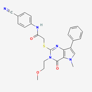 molecular formula C25H23N5O3S B2938599 N-(4-cyanophenyl)-2-{[3-(2-methoxyethyl)-5-methyl-4-oxo-7-phenyl-3H,4H,5H-pyrrolo[3,2-d]pyrimidin-2-yl]sulfanyl}acetamide CAS No. 1115458-40-6