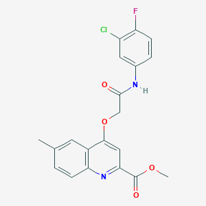 molecular formula C20H16ClFN2O4 B2938618 Methyl 4-{[(3-chloro-4-fluorophenyl)carbamoyl]methoxy}-6-methylquinoline-2-carboxylate CAS No. 1358247-41-2