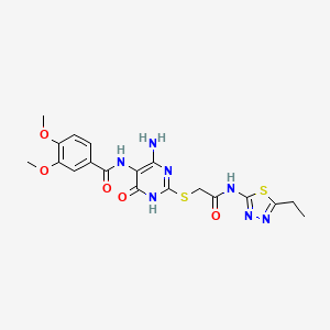 N-(4-amino-2-((2-((5-ethyl-1,3,4-thiadiazol-2-yl)amino)-2-oxoethyl)thio)-6-oxo-1,6-dihydropyrimidin-5-yl)-3,4-dimethoxybenzamide