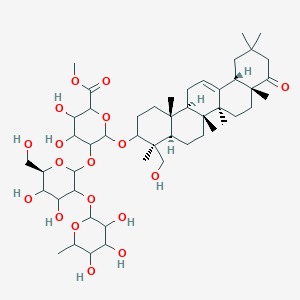 molecular formula C49H78O18 B2938666 Methyl 6-[[(4S,4aR,6aR,6bS,8aR,12aS,14aR,14bR)-4-(hydroxymethyl)-4,6a,6b,8a,11,11,14b-heptamethyl-9-oxo-2,3,4a,5,6,7,8,10,12,12a,14,14a-dodecahydro-1H-picen-3-yl]oxy]-5-[(6R)-4,5-dihydroxy-6-(hydroxymethyl)-3-(3,4,5-trihydroxy-6-methyloxan-2-yl)oxyoxan-2-yl]oxy-3,4-dihydroxyoxane-2-carboxylate CAS No. 117210-13-6
