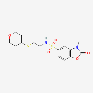 3-methyl-2-oxo-N-(2-((tetrahydro-2H-pyran-4-yl)thio)ethyl)-2,3-dihydrobenzo[d]oxazole-5-sulfonamide