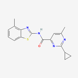 molecular formula C17H16N4OS B2938712 2-cyclopropyl-6-methyl-N-(4-methyl-1,3-benzothiazol-2-yl)pyrimidine-4-carboxamide CAS No. 2415509-16-7