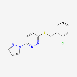 molecular formula C14H11ClN4S B2938717 3-((2-chlorobenzyl)thio)-6-(1H-pyrazol-1-yl)pyridazine CAS No. 1351588-69-6