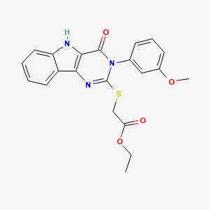 molecular formula C21H19N3O4S B2938723 ethyl 2-{[3-(3-methoxyphenyl)-4-oxo-3H,4H,5H-pyrimido[5,4-b]indol-2-yl]sulfanyl}acetate CAS No. 536707-00-3