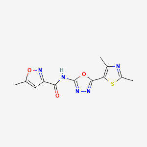 molecular formula C12H11N5O3S B2938743 N-(5-(2,4-dimethylthiazol-5-yl)-1,3,4-oxadiazol-2-yl)-5-methylisoxazole-3-carboxamide CAS No. 1251686-42-6