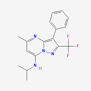 molecular formula C17H17F3N4 B2938749 5-methyl-3-phenyl-N-(propan-2-yl)-2-(trifluoromethyl)pyrazolo[1,5-a]pyrimidin-7-amine CAS No. 890638-03-6