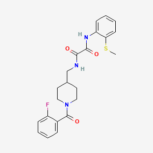 molecular formula C22H24FN3O3S B2938775 N-{[1-(2-fluorobenzoyl)piperidin-4-yl]methyl}-N'-[2-(methylsulfanyl)phenyl]ethanediamide CAS No. 1235057-69-8
