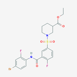 molecular formula C21H21BrF2N2O5S B2938805 Ethyl 1-((3-((4-bromo-2-fluorophenyl)carbamoyl)-4-fluorophenyl)sulfonyl)piperidine-3-carboxylate CAS No. 451508-34-2