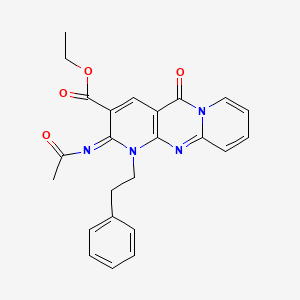 molecular formula C24H22N4O4 B2938807 ethyl 6-acetylimino-2-oxo-7-(2-phenylethyl)-1,7,9-triazatricyclo[8.4.0.03,8]tetradeca-3(8),4,9,11,13-pentaene-5-carboxylate CAS No. 534584-06-0