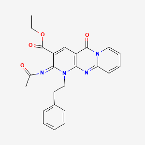 molecular formula C24H22N4O4 B2938807 (Z)-ethyl 2-(acetylimino)-5-oxo-1-phenethyl-2,5-dihydro-1H-dipyrido[1,2-a:2',3'-d]pyrimidine-3-carboxylate CAS No. 534584-06-0
