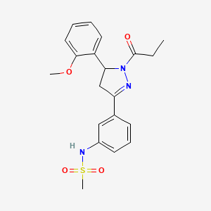 molecular formula C20H23N3O4S B2938819 N-{3-[5-(2-methoxyphenyl)-1-propanoyl-4,5-dihydro-1H-pyrazol-3-yl]phenyl}methanesulfonamide CAS No. 852141-74-3