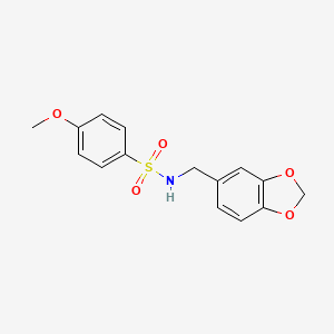 molecular formula C15H15NO5S B2938820 N-(1,3-benzodioxol-5-ylmethyl)-4-methoxybenzenesulfonamide CAS No. 349622-44-2
