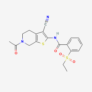 molecular formula C19H19N3O4S2 B2938834 N-{6-acetyl-3-cyano-4H,5H,6H,7H-thieno[2,3-c]pyridin-2-yl}-2-(ethanesulfonyl)benzamide CAS No. 886923-28-0