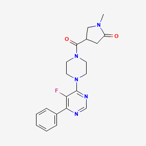 molecular formula C20H22FN5O2 B2938836 4-[4-(5-Fluoro-6-phenylpyrimidin-4-yl)piperazine-1-carbonyl]-1-methylpyrrolidin-2-one CAS No. 2380172-21-2