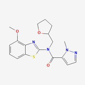 molecular formula C18H20N4O3S B2938885 N-(4-methoxy-1,3-benzothiazol-2-yl)-1-methyl-N-[(oxolan-2-yl)methyl]-1H-pyrazole-5-carboxamide CAS No. 1208403-38-6