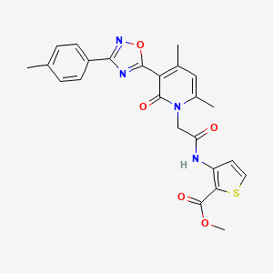 molecular formula C24H22N4O5S B2938924 Methyl 3-(2-{4,6-dimethyl-3-[3-(4-methylphenyl)-1,2,4-oxadiazol-5-yl]-2-oxo-1,2-dihydropyridin-1-yl}acetamido)thiophene-2-carboxylate CAS No. 946385-44-0