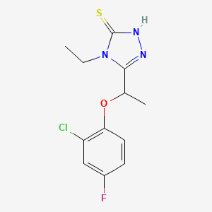 molecular formula C12H13ClFN3OS B2938968 5-[1-(2-chloro-4-fluorophenoxy)ethyl]-4-ethyl-4H-1,2,4-triazole-3-thiol CAS No. 861238-55-3