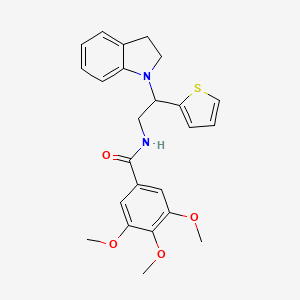 molecular formula C24H26N2O4S B2939011 N-(2-(indolin-1-yl)-2-(thiophen-2-yl)ethyl)-3,4,5-trimethoxybenzamide CAS No. 898417-17-9