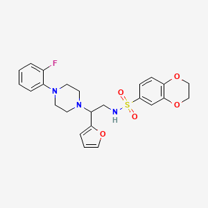 molecular formula C24H26FN3O5S B2939013 N-{2-[4-(2-fluorophenyl)piperazin-1-yl]-2-(furan-2-yl)ethyl}-2,3-dihydro-1,4-benzodioxine-6-sulfonamide CAS No. 877648-87-8