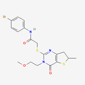 molecular formula C18H20BrN3O3S2 B2939035 N-(4-bromophenyl)-2-{[3-(2-methoxyethyl)-6-methyl-4-oxo-3H,4H,6H,7H-thieno[3,2-d]pyrimidin-2-yl]sulfanyl}acetamide CAS No. 851410-04-3