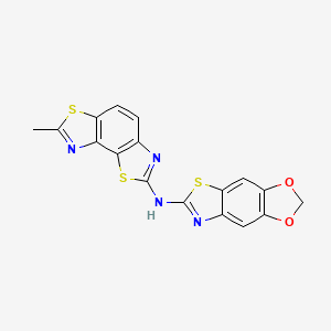molecular formula C17H10N4O2S3 B2939073 N-{11-methyl-3,10-dithia-5,12-diazatricyclo[7.3.0.0^{2,6}]dodeca-1(9),2(6),4,7,11-pentaen-4-yl}-4,6-dioxa-10-thia-12-azatricyclo[7.3.0.0^{3,7}]dodeca-1(9),2,7,11-tetraen-11-amine CAS No. 862976-79-2