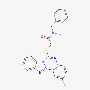 molecular formula C24H19BrN4OS B2939108 N-benzyl-2-({4-bromo-8,10,17-triazatetracyclo[8.7.0.0^{2,7}.0^{11,16}]heptadeca-1(17),2(7),3,5,8,11(16),12,14-octaen-9-yl}sulfanyl)-N-methylacetamide CAS No. 422290-07-1
