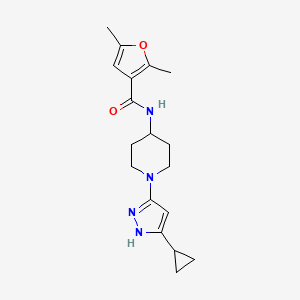 molecular formula C18H24N4O2 B2939118 N-(1-(5-cyclopropyl-1H-pyrazol-3-yl)piperidin-4-yl)-2,5-dimethylfuran-3-carboxamide CAS No. 2034208-64-3