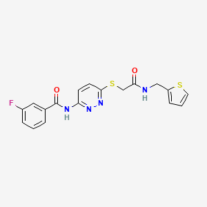 3-fluoro-N-(6-((2-oxo-2-((thiophen-2-ylmethyl)amino)ethyl)thio)pyridazin-3-yl)benzamide