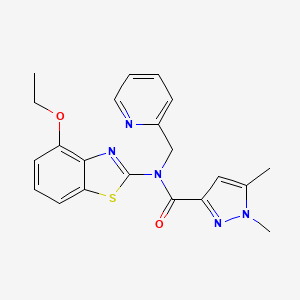 molecular formula C21H21N5O2S B2939183 N-(4-ethoxybenzo[d]thiazol-2-yl)-1,5-dimethyl-N-(pyridin-2-ylmethyl)-1H-pyrazole-3-carboxamide CAS No. 1013822-11-1