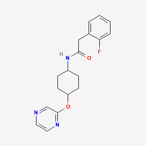 molecular formula C18H20FN3O2 B2939185 2-(2-fluorophenyl)-N-((1r,4r)-4-(pyrazin-2-yloxy)cyclohexyl)acetamide CAS No. 2034223-69-1