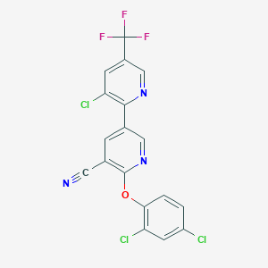 molecular formula C18H7Cl3F3N3O B2939201 5-[3-Chloro-5-(trifluoromethyl)pyridin-2-yl]-2-(2,4-dichlorophenoxy)pyridine-3-carbonitrile CAS No. 339011-79-9