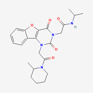 molecular formula C23H28N4O5 B2939246 N-ISOPROPYL-2-{1-[2-(2-METHYL-1-PIPERIDINYL)-2-OXOETHYL]-2,4-DIOXO-1,4-DIHYDRO[1]BENZOFURO[3,2-D]PYRIMIDIN-3(2H)-YL}ACETAMIDE CAS No. 1251556-13-4