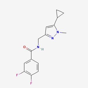 molecular formula C15H15F2N3O B2939268 N-((5-cyclopropyl-1-methyl-1H-pyrazol-3-yl)methyl)-3,4-difluorobenzamide CAS No. 1448135-28-1