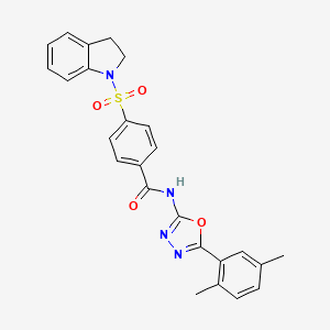 molecular formula C25H22N4O4S B2939362 N-(5-(2,5-dimethylphenyl)-1,3,4-oxadiazol-2-yl)-4-(indolin-1-ylsulfonyl)benzamide CAS No. 891126-16-2
