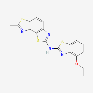 molecular formula C18H14N4OS3 B2939374 N-(4-ethoxy-1,3-benzothiazol-2-yl)-11-methyl-3,10-dithia-5,12-diazatricyclo[7.3.0.0^{2,6}]dodeca-1(9),2(6),4,7,11-pentaen-4-amine CAS No. 862974-37-6
