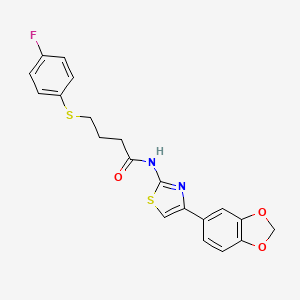 molecular formula C20H17FN2O3S2 B2939426 N-(4-(benzo[d][1,3]dioxol-5-yl)thiazol-2-yl)-4-((4-fluorophenyl)thio)butanamide CAS No. 922913-37-9