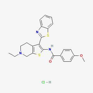 molecular formula C24H24ClN3O2S2 B2939469 N-(3-(benzo[d]thiazol-2-yl)-6-ethyl-4,5,6,7-tetrahydrothieno[2,3-c]pyridin-2-yl)-4-methoxybenzamide hydrochloride CAS No. 1163144-60-2