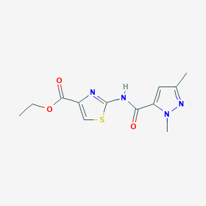 molecular formula C12H14N4O3S B2939521 ethyl 2-(1,3-dimethyl-1H-pyrazole-5-carboxamido)thiazole-4-carboxylate CAS No. 1013785-97-1