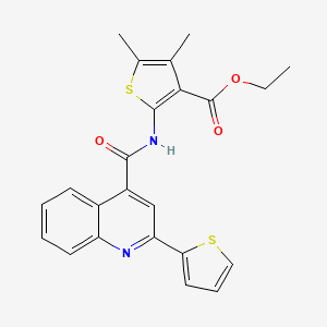 molecular formula C23H20N2O3S2 B2939529 ETHYL 4,5-DIMETHYL-2-[2-(THIOPHEN-2-YL)QUINOLINE-4-AMIDO]THIOPHENE-3-CARBOXYLATE CAS No. 391867-13-3