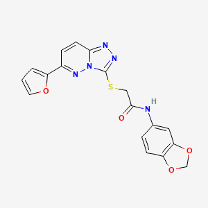 molecular formula C18H13N5O4S B2939586 N-(2H-1,3-benzodioxol-5-yl)-2-{[6-(furan-2-yl)-[1,2,4]triazolo[4,3-b]pyridazin-3-yl]sulfanyl}acetamide CAS No. 891098-45-6