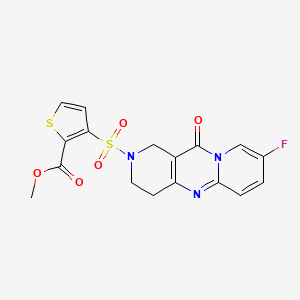 molecular formula C17H14FN3O5S2 B2939588 methyl 3-[(13-fluoro-2-oxo-1,5,9-triazatricyclo[8.4.0.03,8]tetradeca-3(8),9,11,13-tetraen-5-yl)sulfonyl]thiophene-2-carboxylate CAS No. 2034508-76-2