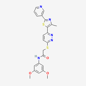 molecular formula C23H21N5O3S2 B2939636 N-(3,5-dimethoxyphenyl)-2-((6-(4-methyl-2-(pyridin-3-yl)thiazol-5-yl)pyridazin-3-yl)thio)acetamide CAS No. 955261-71-9