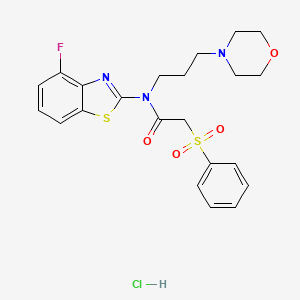 molecular formula C22H25ClFN3O4S2 B2939641 2-(BENZENESULFONYL)-N-(4-FLUORO-1,3-BENZOTHIAZOL-2-YL)-N-[3-(MORPHOLIN-4-YL)PROPYL]ACETAMIDE HYDROCHLORIDE CAS No. 1177592-28-7