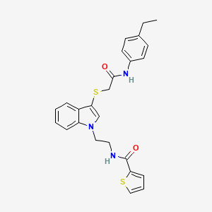 molecular formula C25H25N3O2S2 B2939715 N-(2-(3-((2-((4-ethylphenyl)amino)-2-oxoethyl)thio)-1H-indol-1-yl)ethyl)thiophene-2-carboxamide CAS No. 851715-12-3