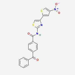 molecular formula C21H13N3O4S2 B2939720 4-benzoyl-N-[4-(4-nitrothiophen-2-yl)-1,3-thiazol-2-yl]benzamide CAS No. 477280-56-1