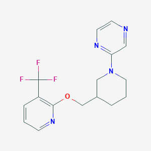 B2939742 2-[3-[[3-(Trifluoromethyl)pyridin-2-yl]oxymethyl]piperidin-1-yl]pyrazine CAS No. 2379975-77-4