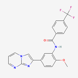 molecular formula C21H15F3N4O2 B2939747 N-(5-{imidazo[1,2-a]pyrimidin-2-yl}-2-methoxyphenyl)-4-(trifluoromethyl)benzamide CAS No. 862810-92-2